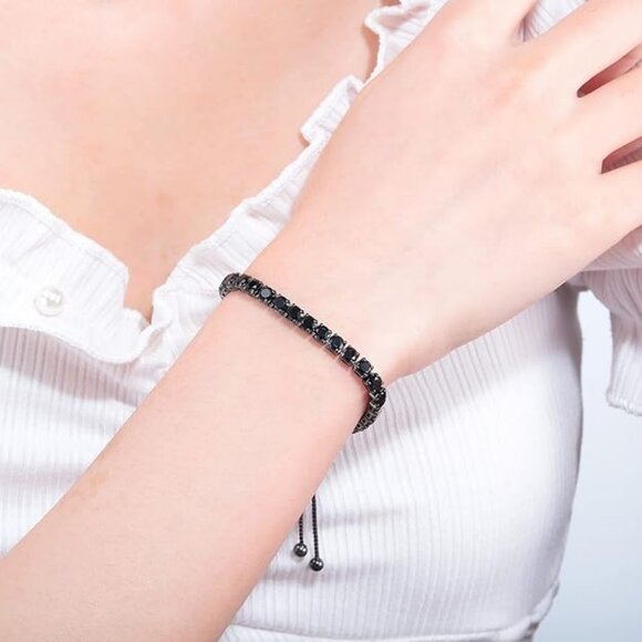 NWT Black Hypoallergenic Cubic Zirconia Tennis Slider Bracelet - Picture 3 of 5